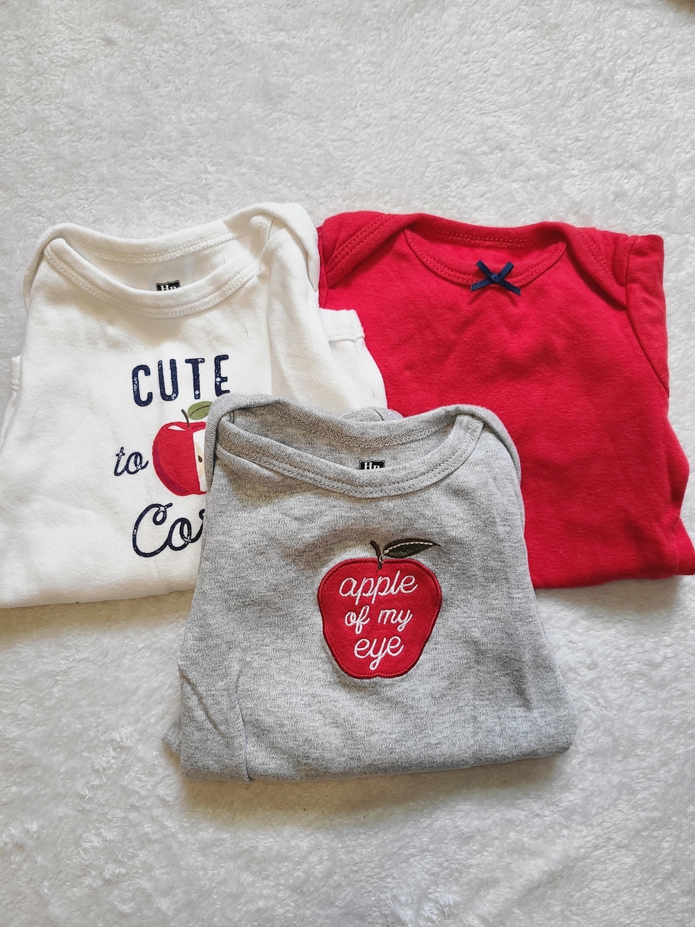 Set of 3 Kids One-Piece Bodysuits - White, Red, Gray